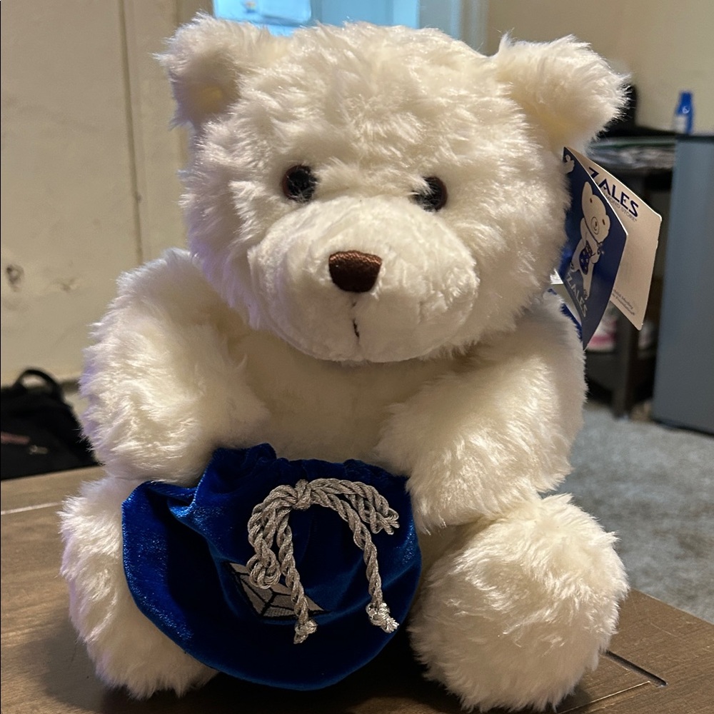 Zales White Plush Bear with Blue Accents